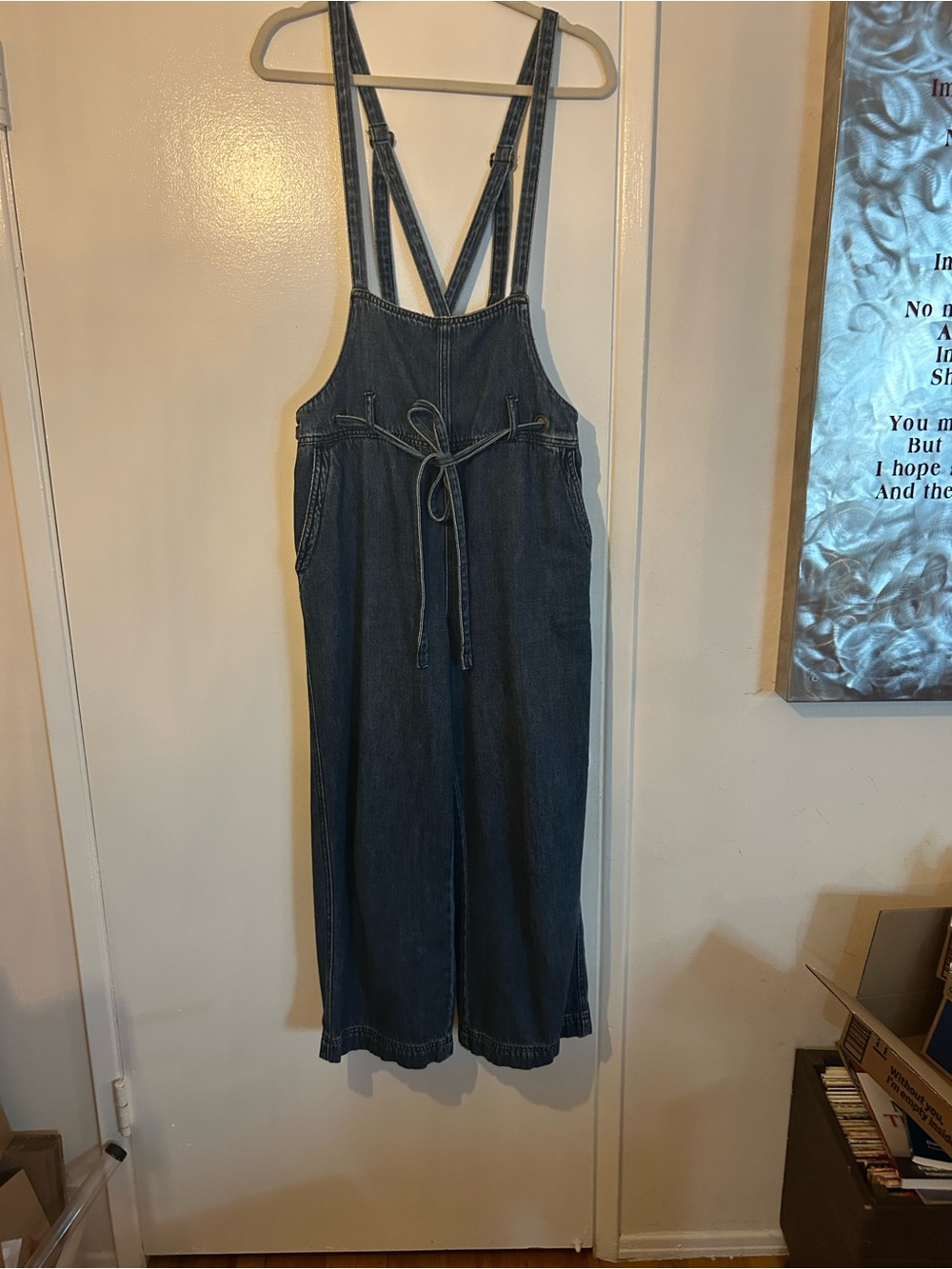 Free People Denim Cropped Wide-Leg Overalls Jumpsuit